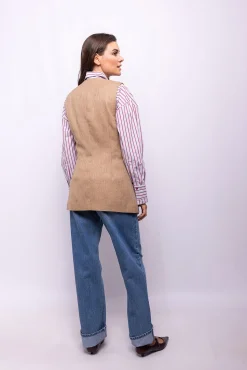 Object Coletes|Sobretudos-Colete trespassado de tweed Castanho