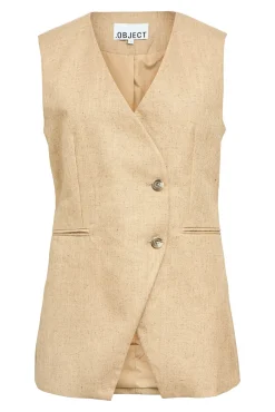 Object Coletes|Sobretudos-Colete trespassado de tweed Castanho