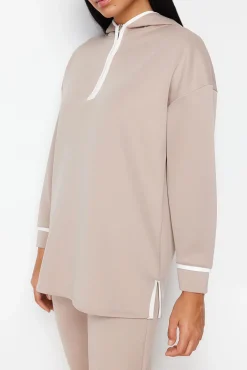 Trendyol Pijamas-Conjunto confortável de duas peças com capuz na cor pedra cinzento