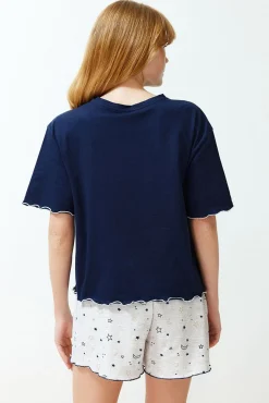 Trendyol Pijamas-Conjunto de pijama marinho com estampado galáctica e calças azul