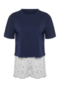 Trendyol Pijamas-Conjunto de pijama marinho com estampado galáctica e calças azul