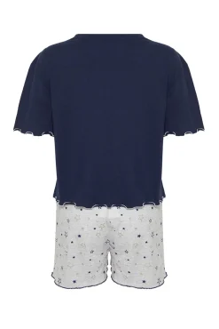 Trendyol Pijamas-Conjunto de pijama marinho com estampado galáctica e calças azul