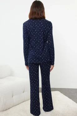 Trendyol Pijamas-Conjunto de pijama marinho com estampado galáctica azul