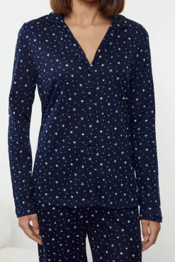 Trendyol Pijamas-Conjunto de pijama marinho com estampado galáctica azul