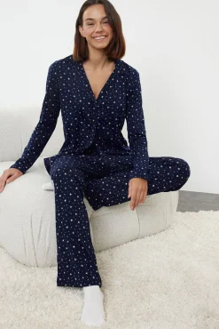Trendyol Pijamas-Conjunto de pijama marinho com estampado galáctica azul