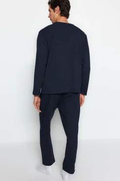 Trendyol Pijamas-Conjunto de pijama marinho estampado regular fit azul