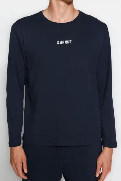 Trendyol Pijamas-Conjunto de pijama marinho estampado regular fit azul