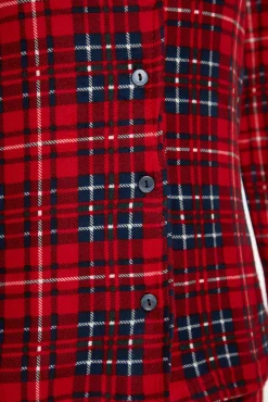 Trendyol Pijamas-Conjunto de pijama camiseiro xadrez macio ao toque vermelho