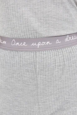 Trendyol Pijamas-Conjunto de pijama canelado com detalhes em elástico e frase na cor cinza cinzento