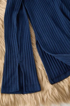 Trendyol Pijamas-Conjunto de pijama canelado marinho com detalhe de fechadura azul