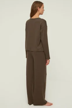 Trendyol Pijamas-Conjunto de pijama canelado marrom cru
