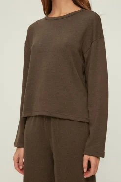 Trendyol Pijamas-Conjunto de pijama canelado marrom cru