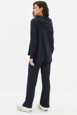 Trendyol Pijamas-Conjunto de pijama com capuz canelado azul