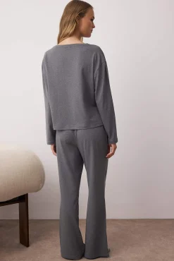 Trendyol Pijamas-Conjunto de pijama com estrelas bordadas em antracite cinzento