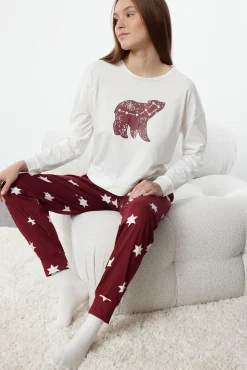 Trendyol Pijamas-Conjunto de pijama com de estrela vermelha estampado