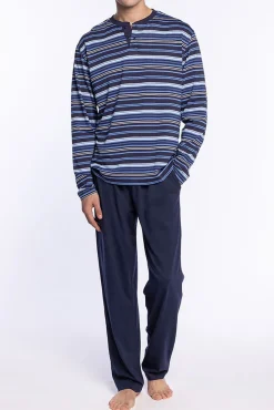 Punto Blanco Pijamas-Conjunto de pijama comprido Elegance em modal/algodão com carcela gola azul