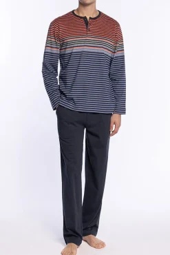 Punto Blanco Pijamas-Conjunto de pijama comprido sofisticado com gola carcela cinzento