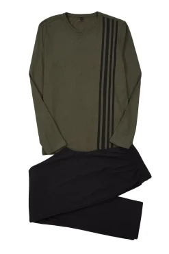 Trendyol Pijamas-Conjunto de pijama cáqui com corte regular e estampado riscas bege