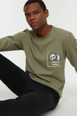 Trendyol Pijamas-Conjunto de pijama cáqui estampado de corte regular bege