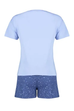 Trendyol Pijamas-Conjunto de pijama curto estampado com estrelas azuis azul