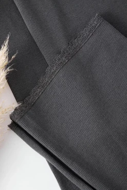 Trendyol Pijamas-Conjunto de pijama de algodão canelado com detalhes de renda cinzento