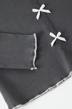 Trendyol Pijamas-Conjunto de pijama de algodão canelado com detalhes de renda cinzento