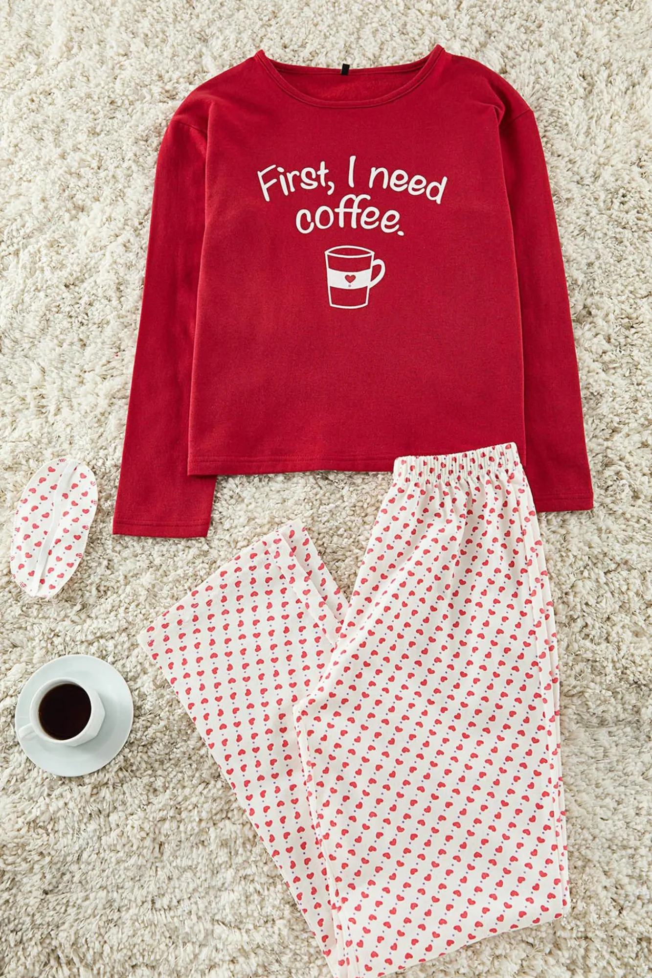 Trendyol Pijamas-Conjunto de pijama de coração com slogan vermelho