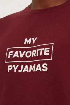 Trendyol Pijamas-Conjunto de pijama de corte regular vermelho bordô estampado