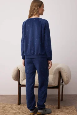 Trendyol Pijamas-Conjunto de pijama de inverno de bolinhas com bolinhas azuis azul