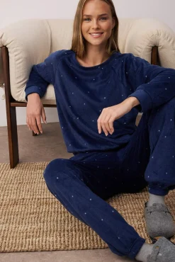 Trendyol Pijamas-Conjunto de pijama de inverno de bolinhas com bolinhas azuis azul