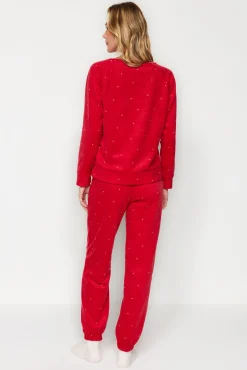 Trendyol Pijamas-Conjunto de pijama de inverno de bolinhas com bolinhas vermelhas vermelho