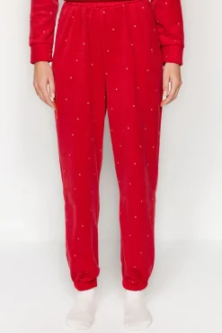 Trendyol Pijamas-Conjunto de pijama de inverno de bolinhas com bolinhas vermelhas vermelho