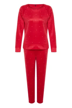 Trendyol Pijamas-Conjunto de pijama de inverno de bolinhas com bolinhas vermelhas vermelho
