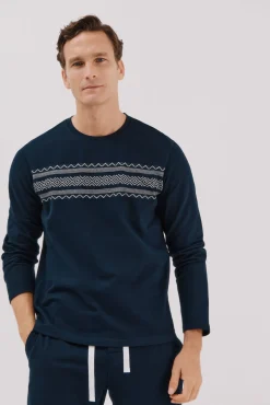 Cortefiel Pijamas-Conjunto de pijama de malha polar Azul