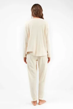 Gisela Pijamas-Conjunto de pijama de polar elástica bege