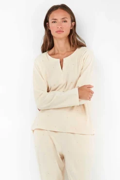 Gisela Pijamas-Conjunto de pijama de polar elástica bege