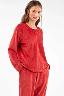 Gisela Pijamas-Conjunto de pijama de polar elástica castanho