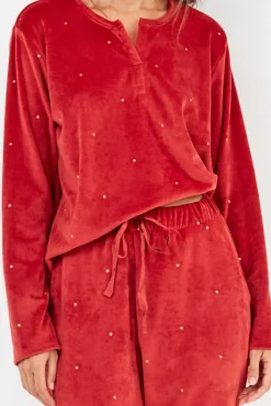 Gisela Pijamas-Conjunto de pijama de polar elástica castanho