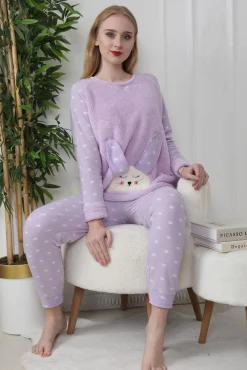 Trendyol Pijamas-Conjunto de pijama de polar com corações na cor lilás rosa