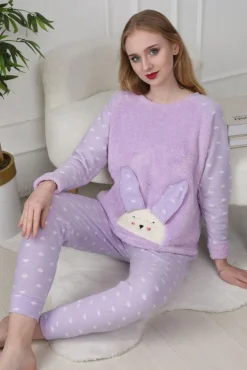 Trendyol Pijamas-Conjunto de pijama de polar com corações na cor lilás rosa