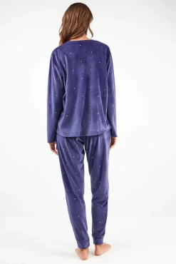 Gisela Pijamas-Conjunto de pijama de polar elástica azul