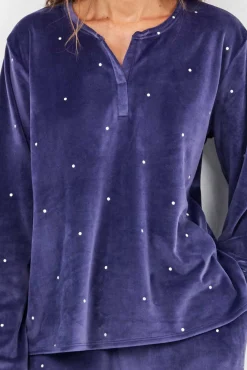 Gisela Pijamas-Conjunto de pijama de polar elástica azul