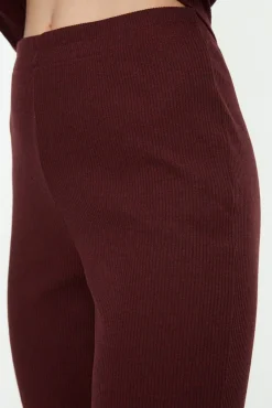 Trendyol Pijamas-Conjunto de pijama de veludo cotelê bordô estampado