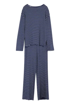 Trendyol Pijamas-Conjunto de pijama de viscose riscas marinho azul