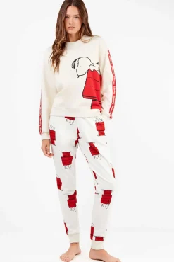 Gisela Pijamas-Conjunto de pijama elástica extramacia da casa Snoopy bege