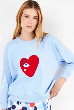 Gisela Pijamas-Conjunto de pijama em malha malha com motivos de coração azul