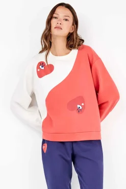 Gisela Pijamas-Conjunto de pijama em pelúcia escovada com motivos de coração bege