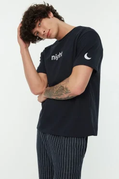 Trendyol Pijamas-Conjunto de pijama estampado regular fit em cinza azul