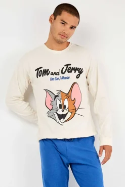 Gisela Pijamas-Conjunto de pijama malha Tom & Jerry bege