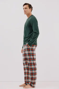 Cortefiel Pijamas-Conjunto de pijama malha e tecido Verde